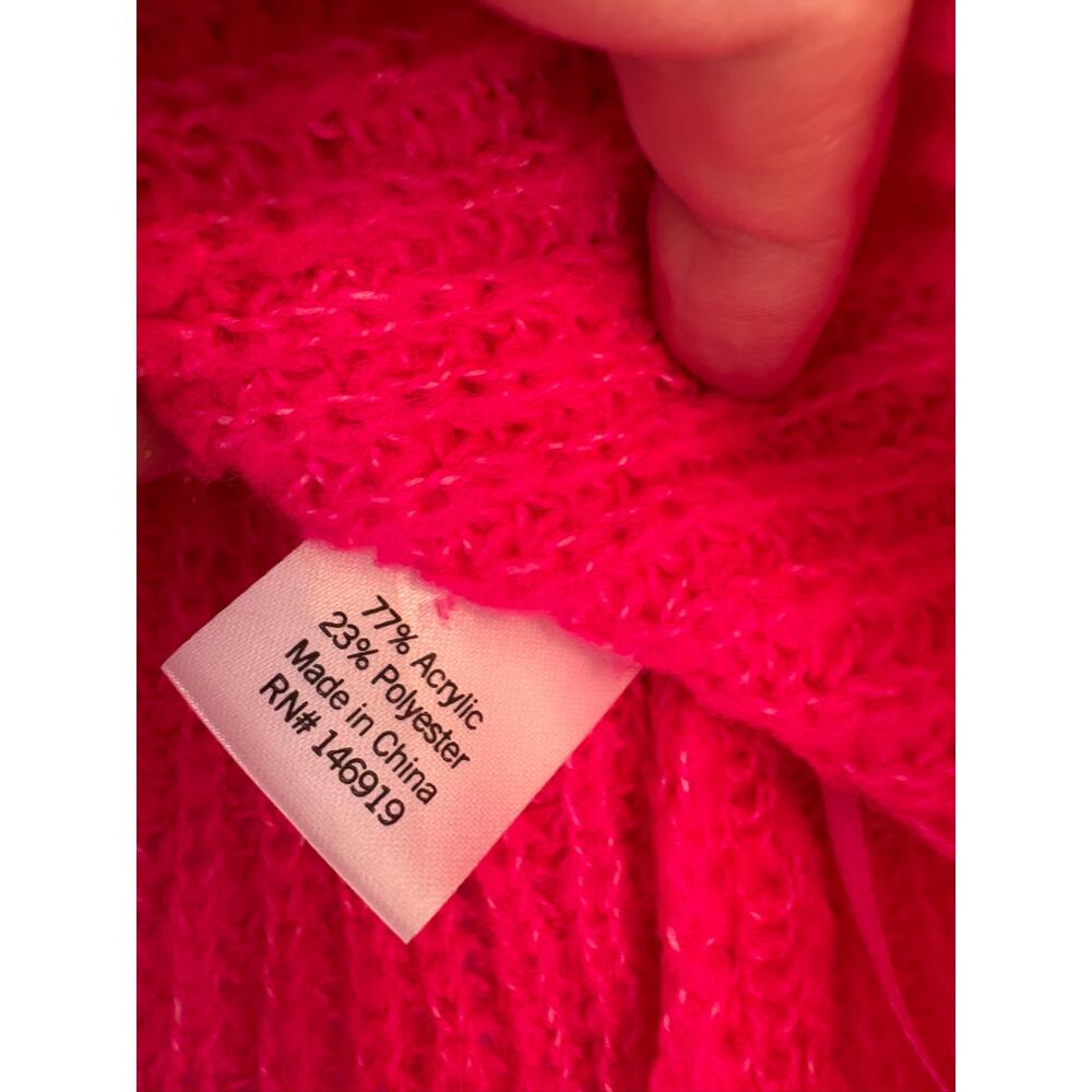 Neon Hot Pink Knit Pullover Turtleneck Sweater - Picture 3 of 3